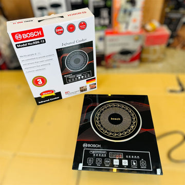 Bosch Infrared Cooker (Model RBK-12) 2200W power output ke sath deta hai. 85% power-saving inverter technology energy bills kam karti hai, kisi bhi pot ya cookware ke sath compatible hai